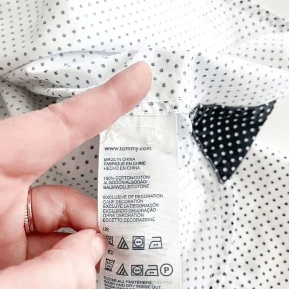 Tommy Hilfiger Mens Dress Shirt Long Sleeve Button Down Polka White Black XL - Picture 5 of 8